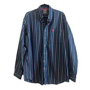 Cinch Men’s L Shirt Blue Red Striped Long Sleeve Button Cotton Pocket Classic